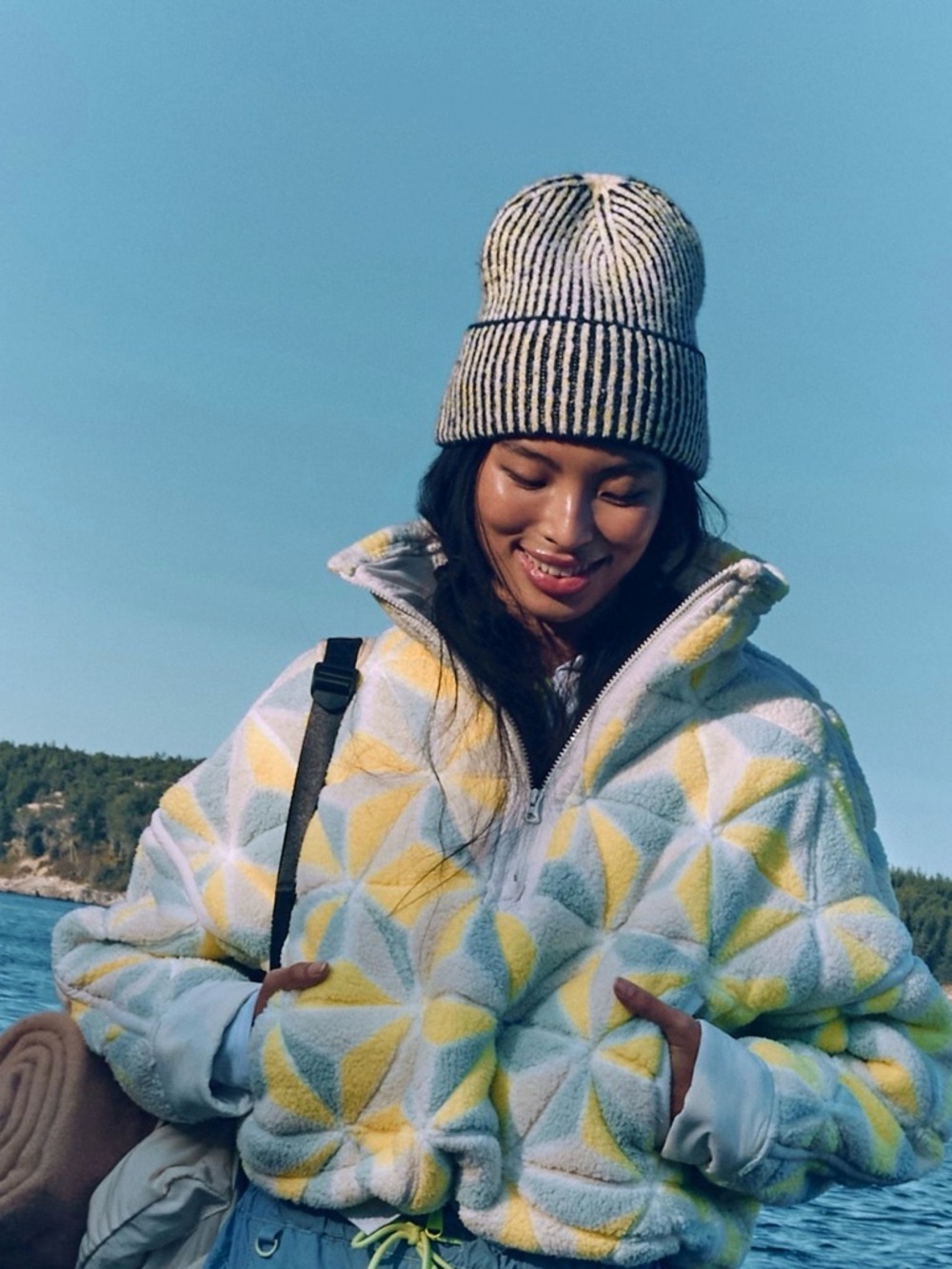 Free People Mountain High 3D Printed 1/2 Zip Fleece